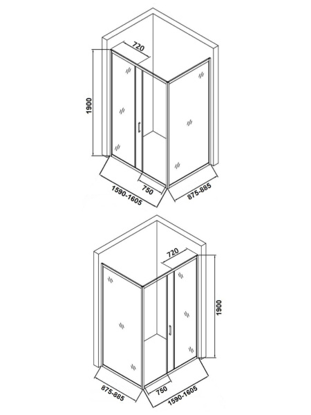 Душевой уголок без поддона  (160,5х88,5) Orange E23-16090TB матовый черный
